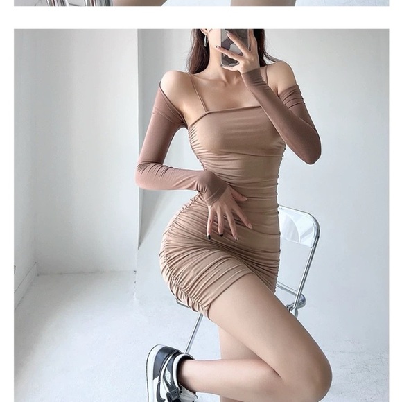 Tan cropped cardigan shawl long sleeve small coat top - Picture 6 of 8